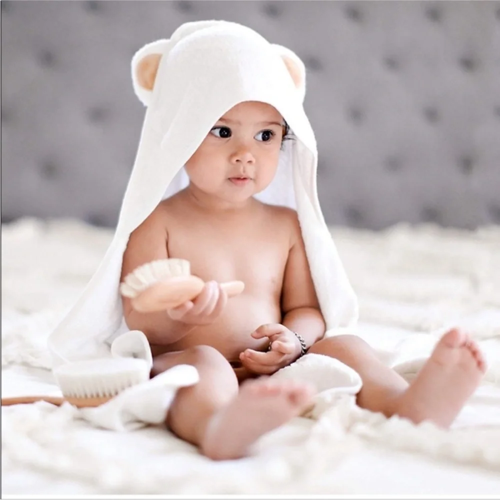 Natemia Ultra Soft Organic Bamboo White Bear Hooded Baby/Toddler Bath Towel‎